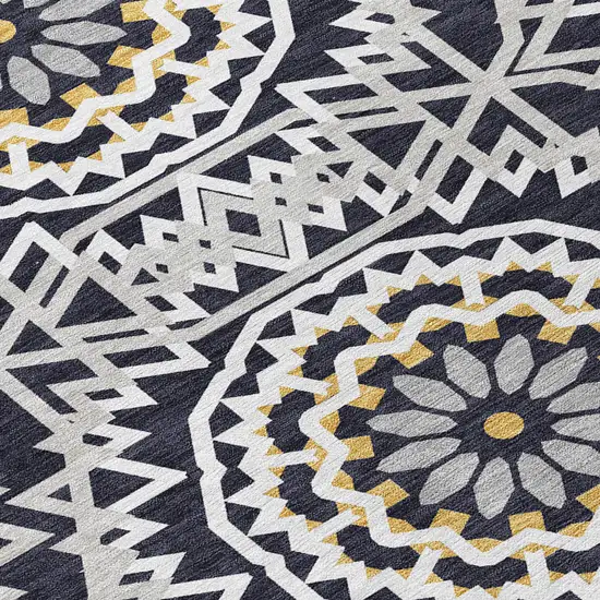 Black Ivory And Gray Floral Medallion Washable Indoor Outdoor Area Rug Photo 5