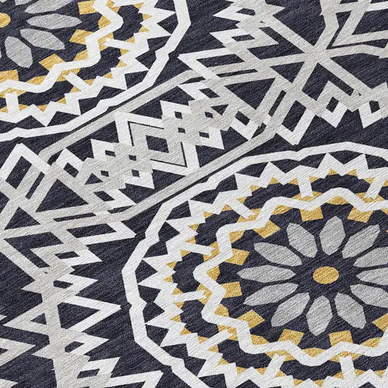 Black Ivory And Gray Floral Medallion Washable Indoor Outdoor Area Rug Photo 5