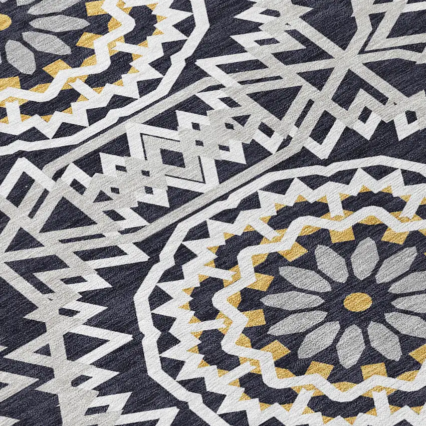Black Ivory And Gray Floral Medallion Washable Indoor Outdoor Area Rug Photo 5