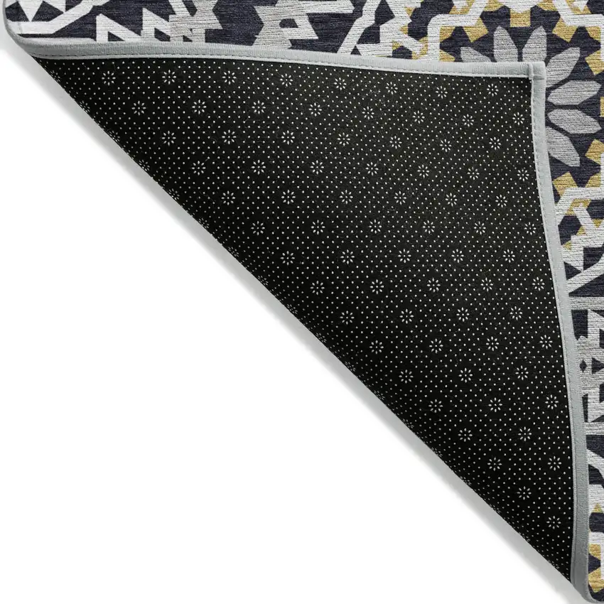 Black Ivory And Gray Floral Medallion Washable Indoor Outdoor Area Rug Photo 6