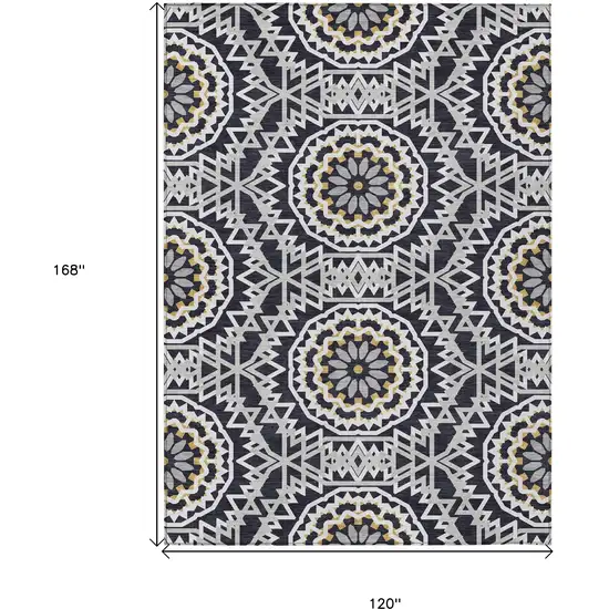 Black Ivory And Gray Floral Medallion Washable Indoor Outdoor Area Rug Photo 3