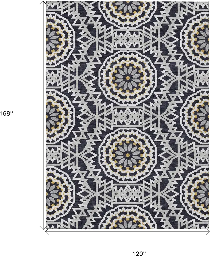 Black Ivory And Gray Floral Medallion Washable Indoor Outdoor Area Rug Photo 3