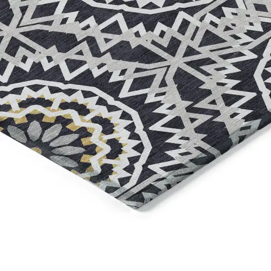 Black Ivory And Gray Floral Medallion Washable Indoor Outdoor Area Rug Photo 4