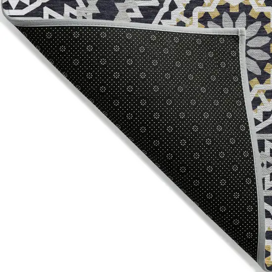 Black Ivory And Gray Floral Medallion Washable Indoor Outdoor Area Rug Photo 6