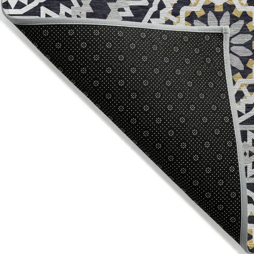 Black Ivory And Gray Floral Medallion Washable Indoor Outdoor Area Rug Photo 6