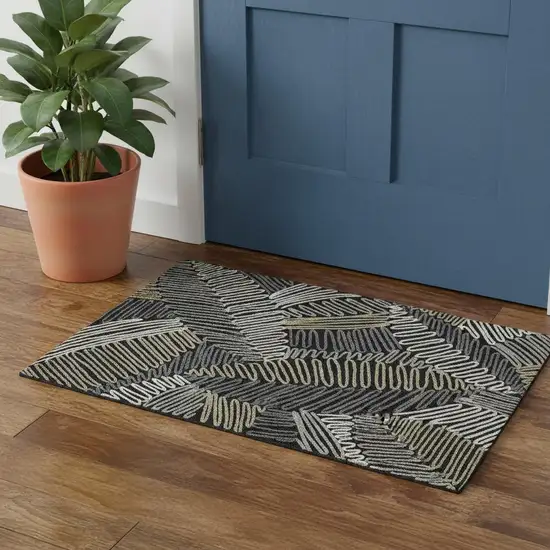 Black Ivory And Gray Floral Washable Area Rug With UV Protection Photo 1