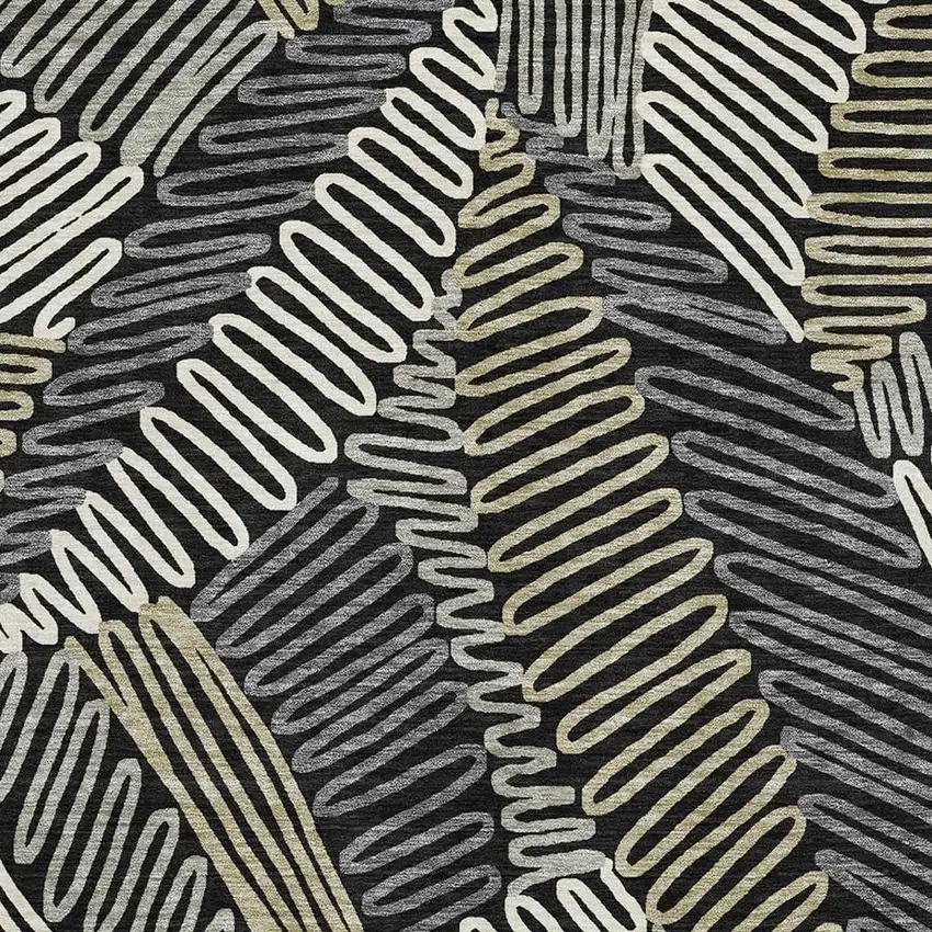 Black Ivory And Gray Floral Washable Area Rug With UV Protection Photo 3