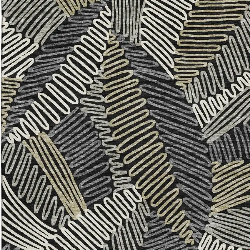 Black Ivory And Gray Floral Washable Area Rug With UV Protection Photo 4