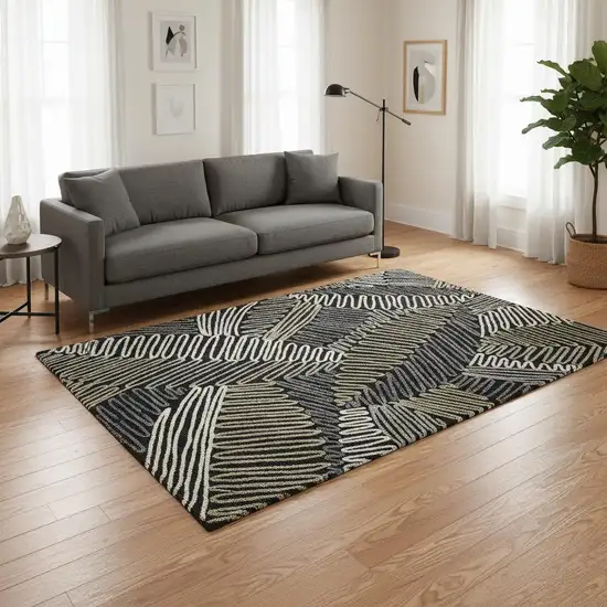 Black Ivory And Gray Floral Washable Area Rug With UV Protection Photo 2