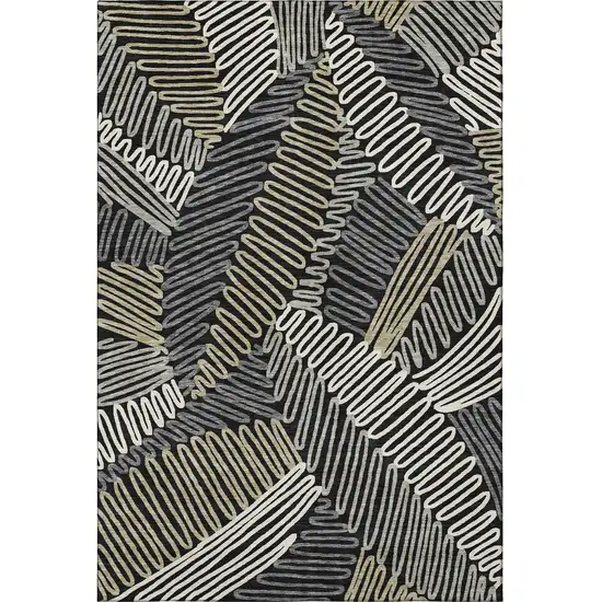 Black Ivory And Gray Floral Washable Area Rug With UV Protection Photo 4