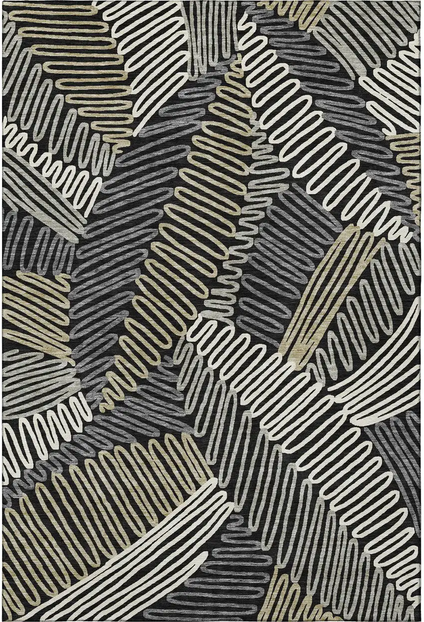 Black Ivory And Gray Floral Washable Area Rug With UV Protection Photo 4