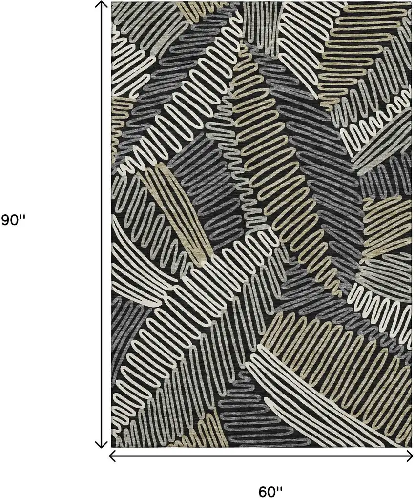 Black Ivory And Gray Floral Washable Area Rug With UV Protection Photo 3