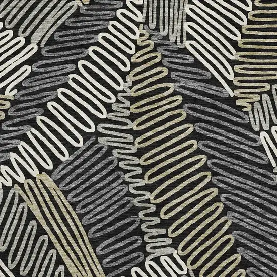 Black Ivory And Gray Floral Washable Area Rug With UV Protection Photo 3