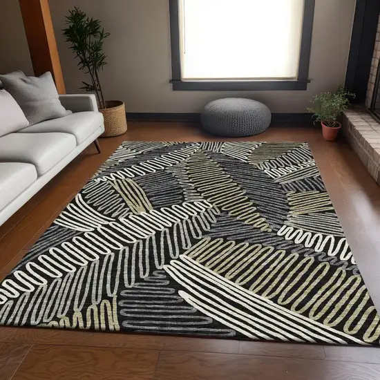 Black Ivory And Gray Floral Washable Area Rug With UV Protection Photo 6