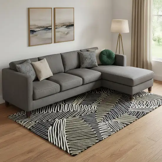 Black Ivory And Gray Floral Washable Area Rug With UV Protection Photo 1