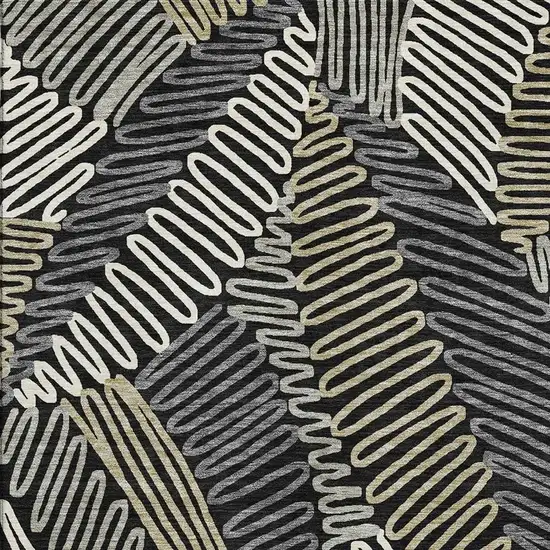 Black Ivory And Gray Floral Washable Area Rug With UV Protection Photo 3