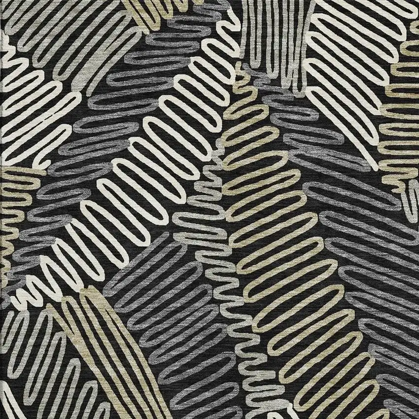 Black Ivory And Gray Floral Washable Area Rug With UV Protection Photo 3