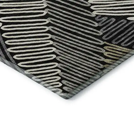 Black Ivory And Gray Floral Washable Area Rug With UV Protection Photo 8