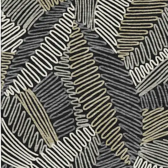 Black Ivory And Gray Floral Washable Area Rug With UV Protection Photo 4