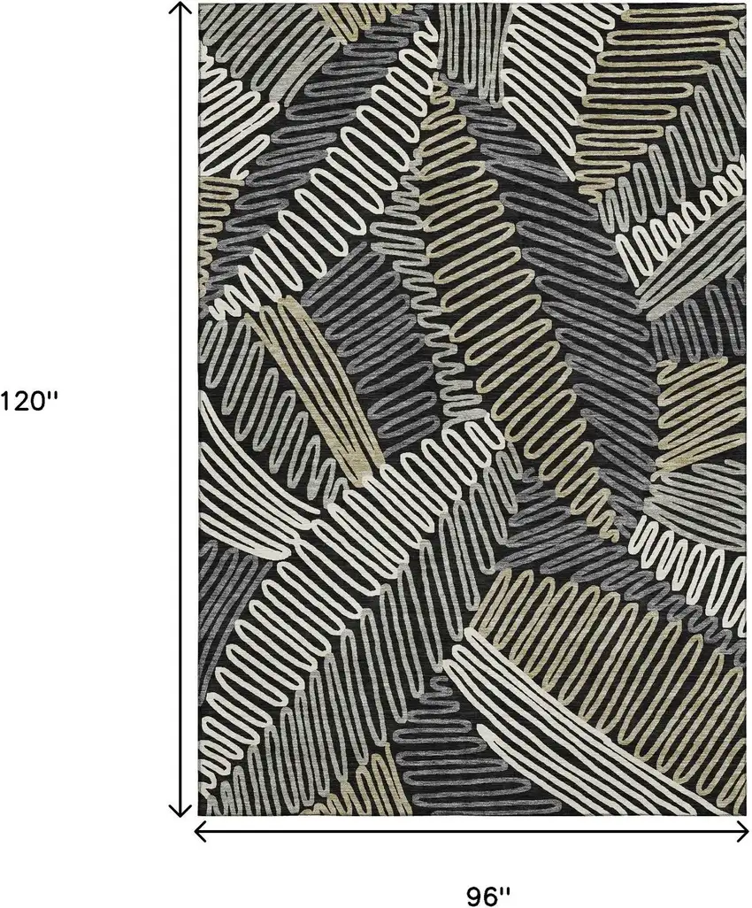 Black Ivory And Gray Floral Washable Area Rug With UV Protection Photo 3