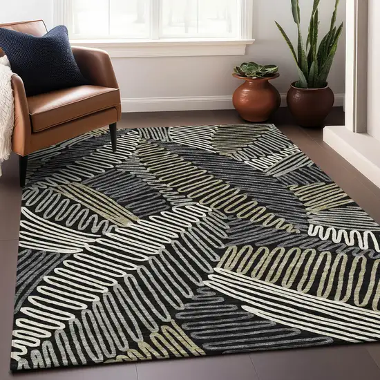 Black Ivory And Gray Floral Washable Area Rug With UV Protection Photo 5