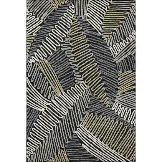 Black Ivory And Gray Floral Washable Area Rug With UV Protection Photo 1