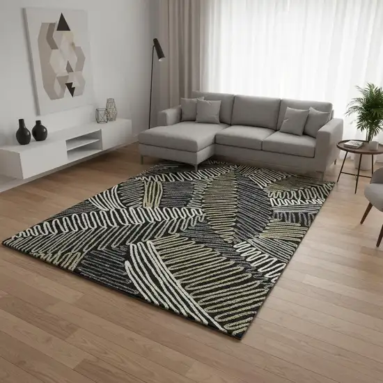 Black Ivory And Gray Floral Washable Area Rug With UV Protection Photo 2