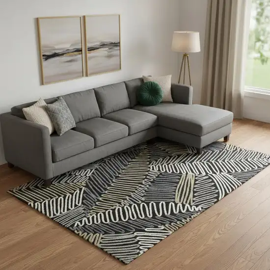 Black Ivory And Gray Floral Washable Area Rug With UV Protection Photo 1