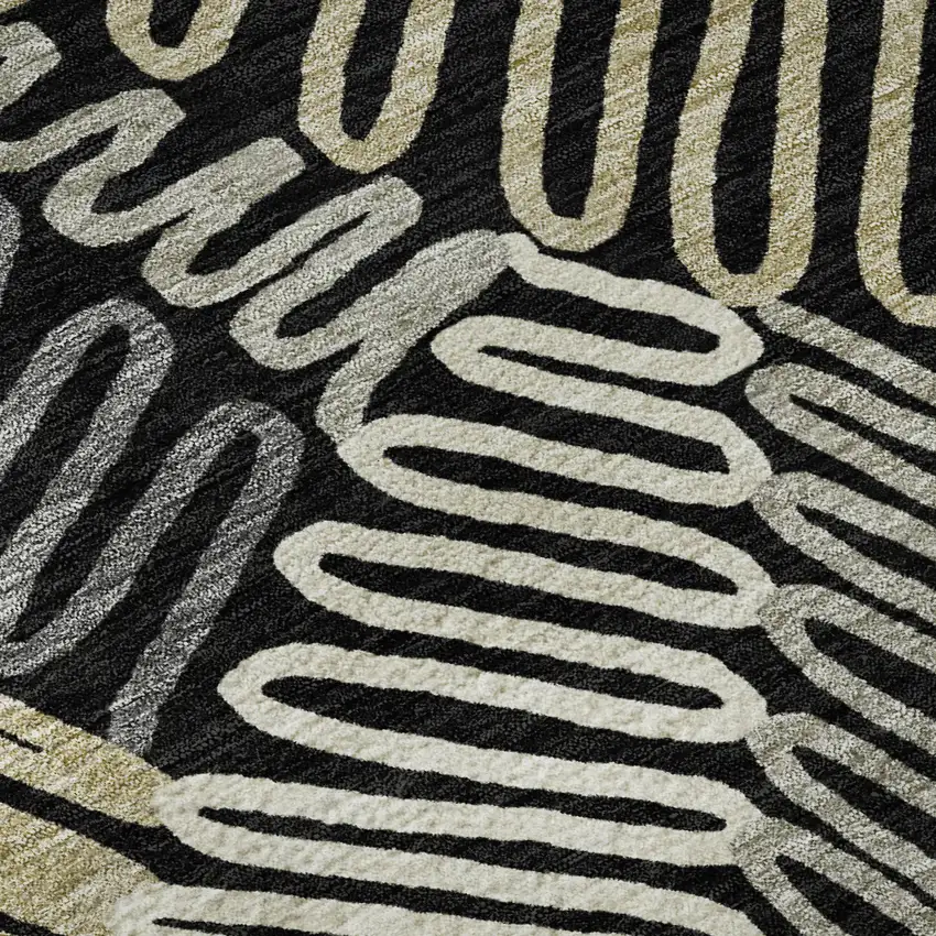 Black Ivory And Gray Floral Washable Area Rug With UV Protection Photo 9