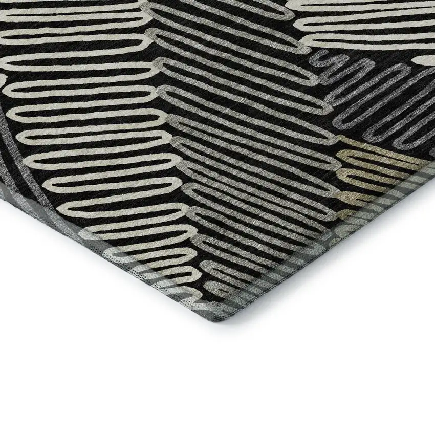 Black Ivory And Gray Floral Washable Area Rug With UV Protection Photo 8