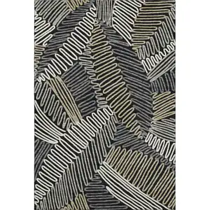 Photo of Black Ivory And Gray Floral Washable Area Rug With UV Protection