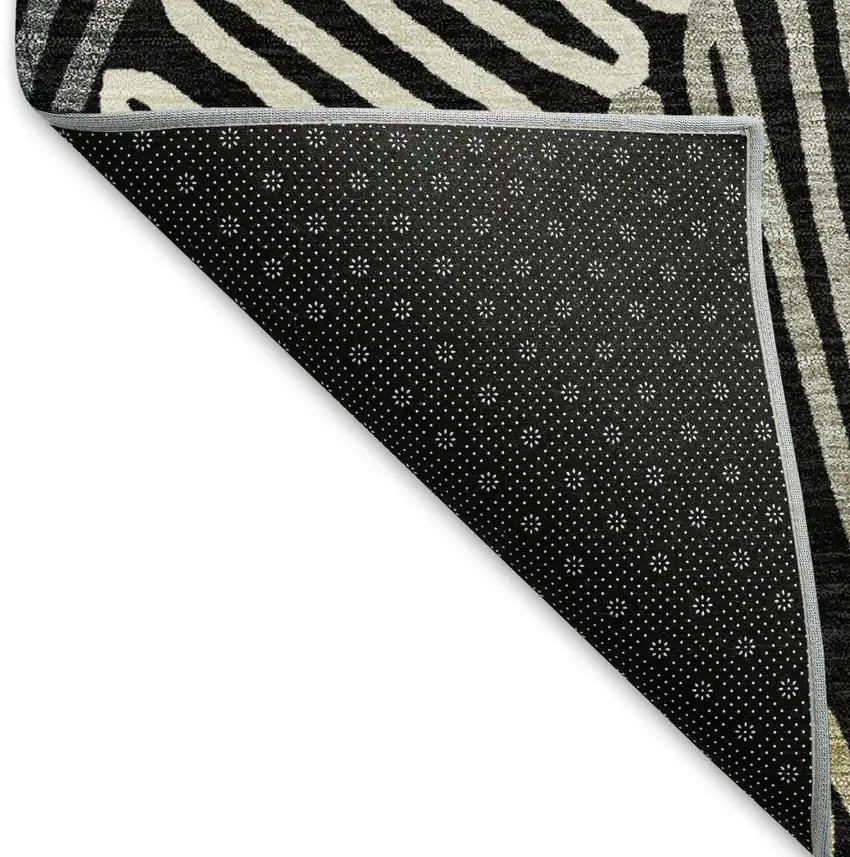Black Ivory And Gray Floral Washable Area Rug With UV Protection Photo 7