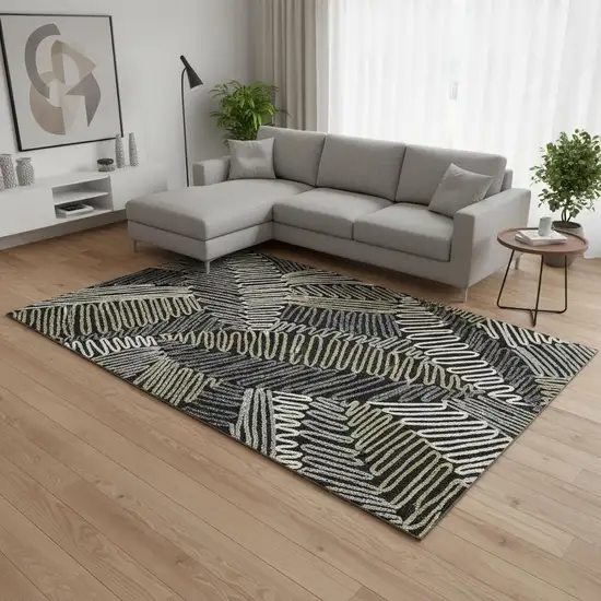 Black Ivory And Gray Floral Washable Area Rug With UV Protection Photo 2