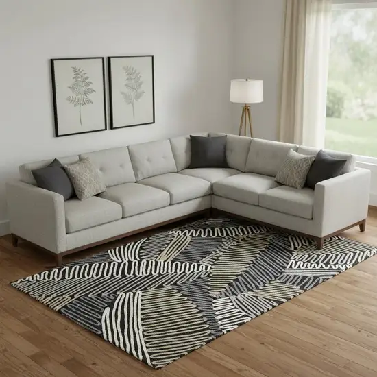 Black Ivory And Gray Floral Washable Area Rug With UV Protection Photo 1