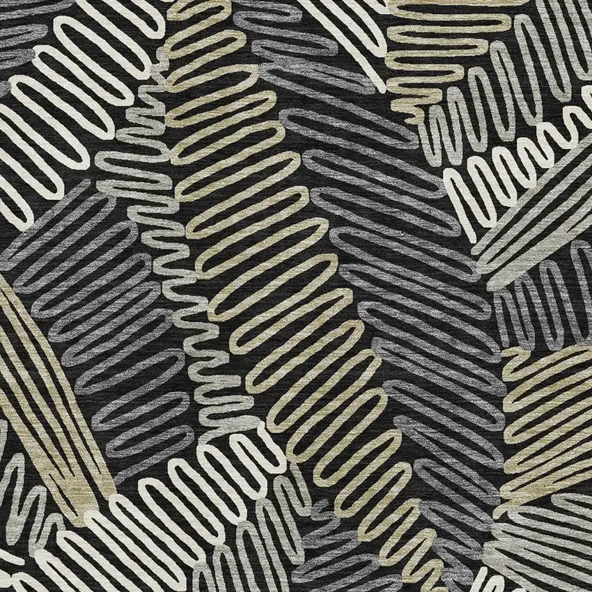 Black Ivory And Gray Floral Washable Area Rug With UV Protection Photo 3