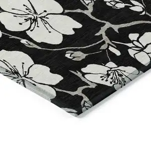Photo of Black Ivory And Gray Floral Washable Indoor Outdoor Area Rug
