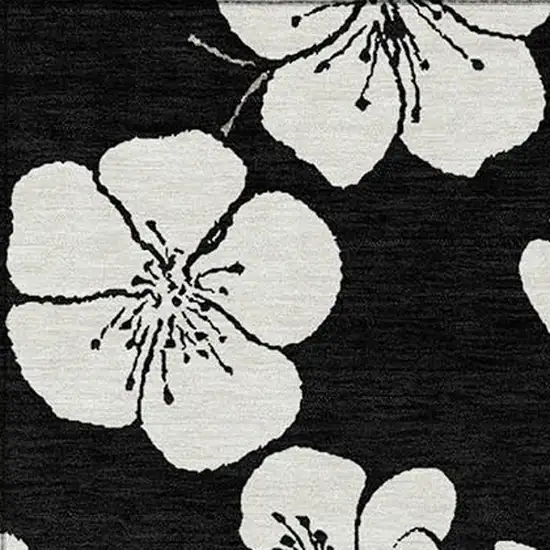 Black Ivory And Gray Floral Washable Indoor Outdoor Area Rug Photo 5