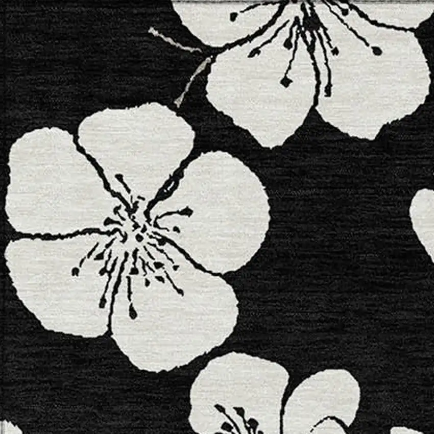 Black Ivory And Gray Floral Washable Indoor Outdoor Area Rug Photo 5