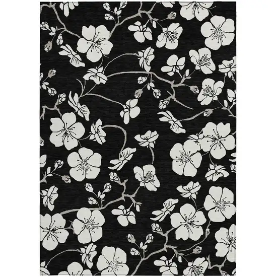 Black Ivory And Gray Floral Washable Indoor Outdoor Area Rug Photo 6