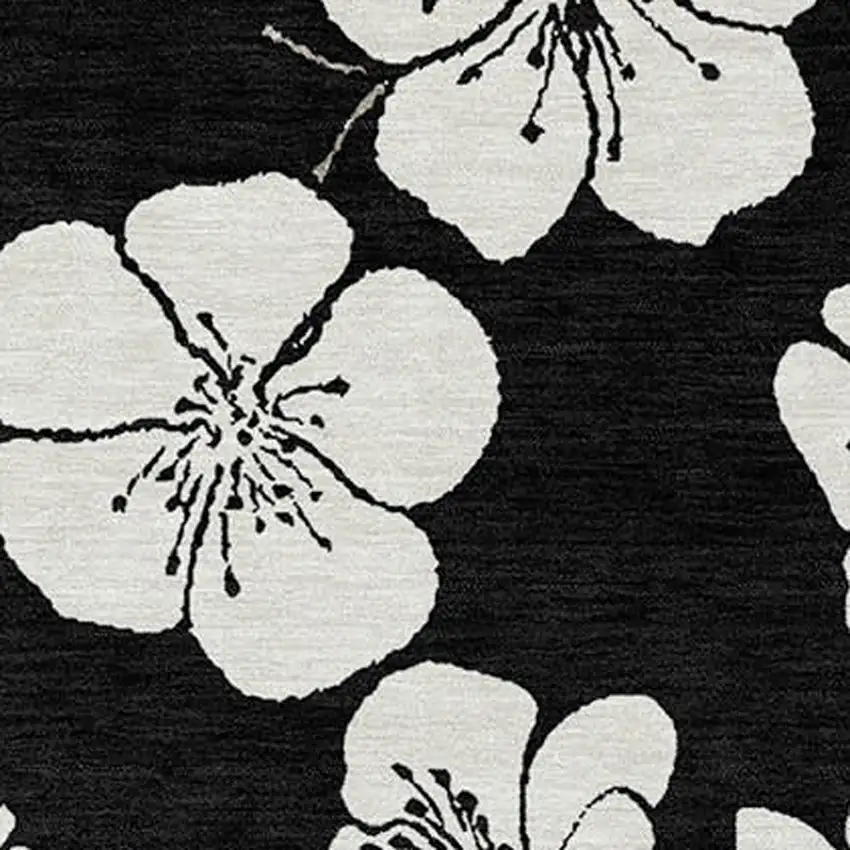 Black Ivory And Gray Floral Washable Indoor Outdoor Area Rug Photo 5