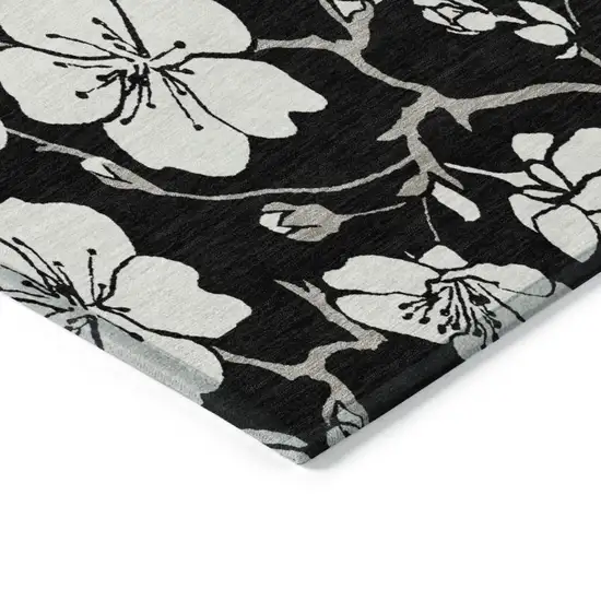 Black Ivory And Gray Floral Washable Indoor Outdoor Area Rug Photo 4