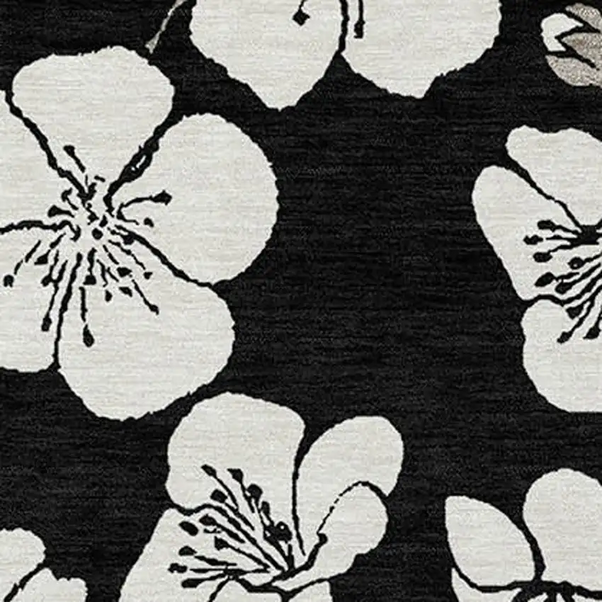 Black Ivory And Gray Floral Washable Indoor Outdoor Area Rug Photo 5