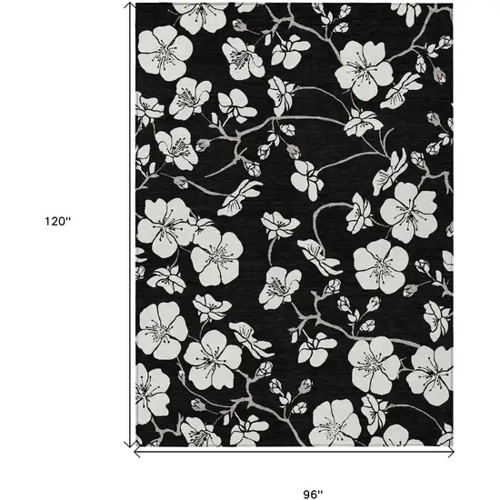 Black Ivory And Gray Floral Washable Indoor Outdoor Area Rug Photo 3