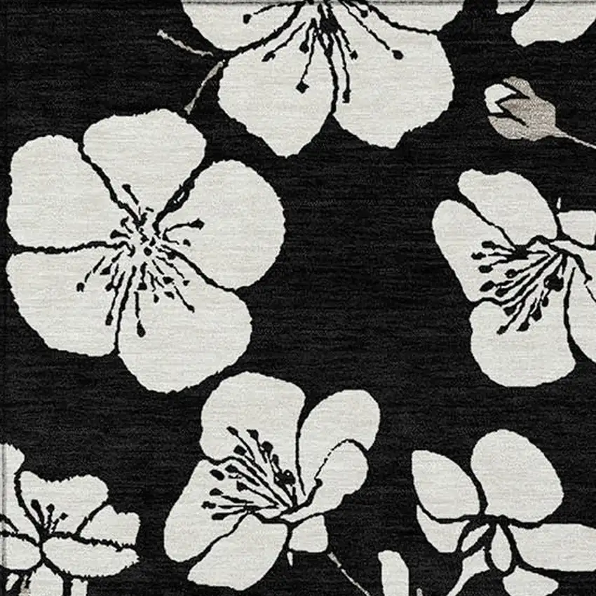Black Ivory And Gray Floral Washable Indoor Outdoor Area Rug Photo 6