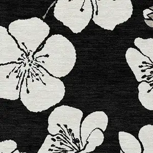 Photo of Black Ivory And Gray Floral Washable Indoor Outdoor Area Rug