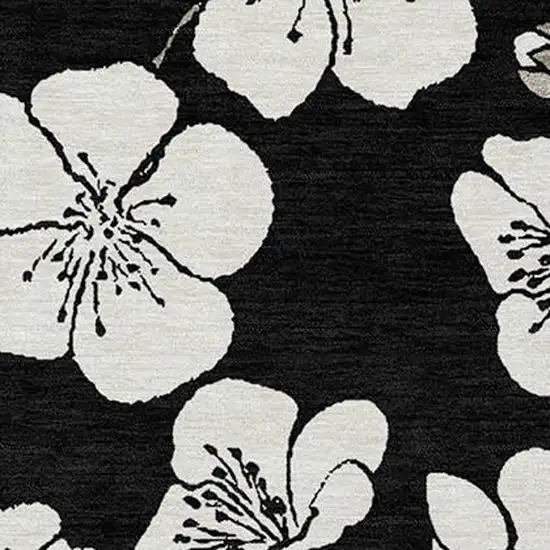 Black Ivory And Gray Floral Washable Indoor Outdoor Area Rug Photo 5