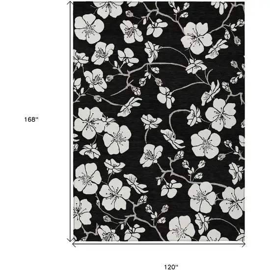 Black Ivory And Gray Floral Washable Indoor Outdoor Area Rug Photo 3