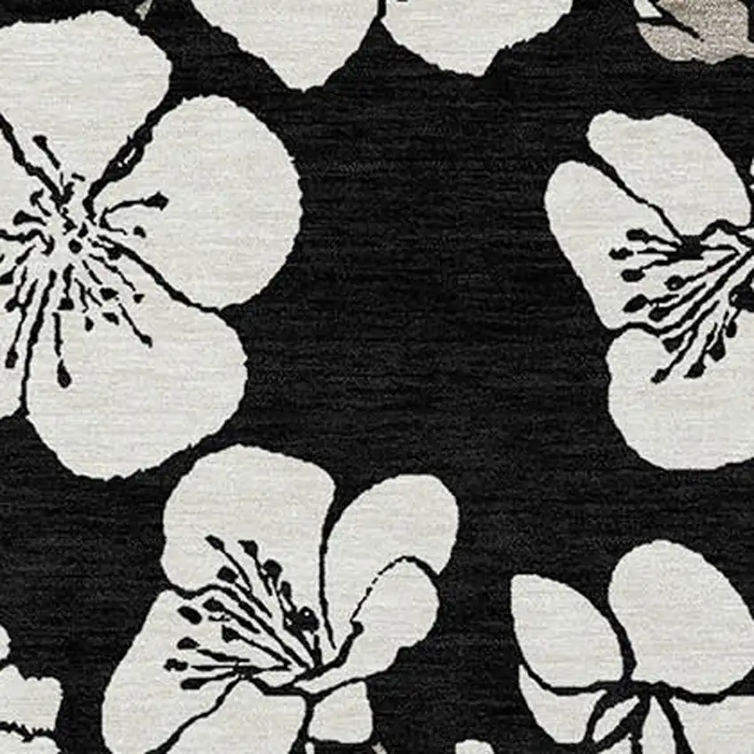 Black Ivory And Gray Floral Washable Indoor Outdoor Area Rug Photo 5