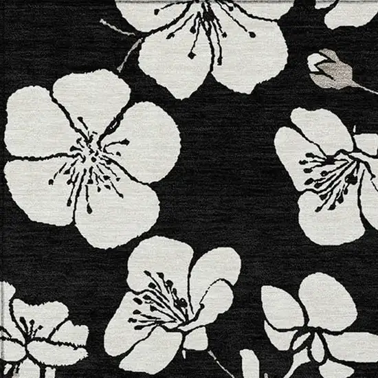 Black Ivory And Gray Floral Washable Indoor Outdoor Area Rug Photo 6