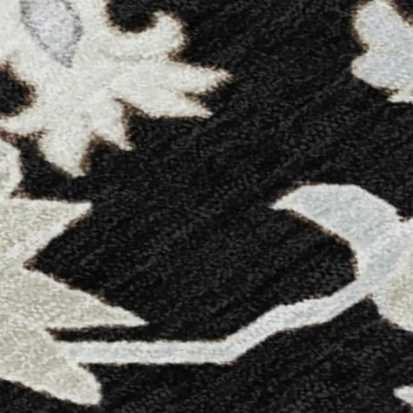 Black Ivory And Gray Floral Washable Indoor Outdoor Area Rug Photo 4